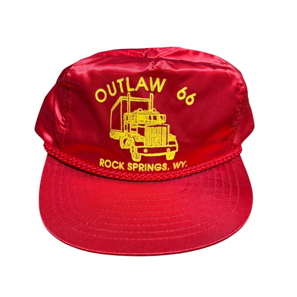 Vintage Outlaw 66 Trucking Hat Satin Red Snapback Trucker Cap